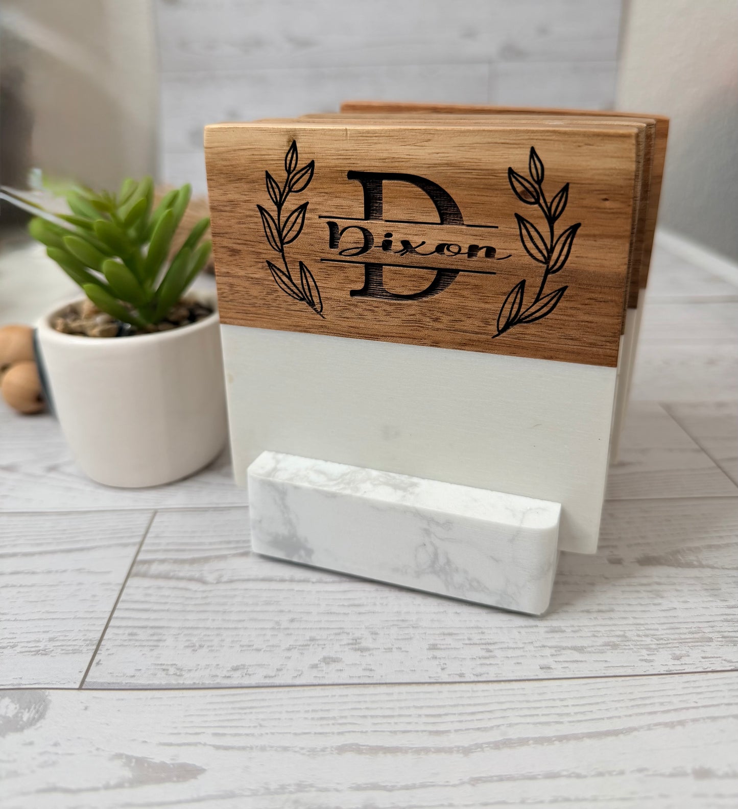Customized Marble & Wood Coaster set