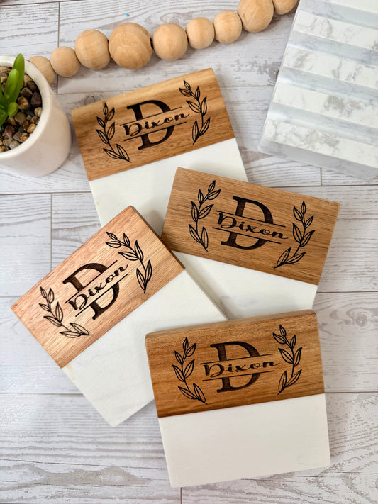 Customized Marble & Wood Coaster set