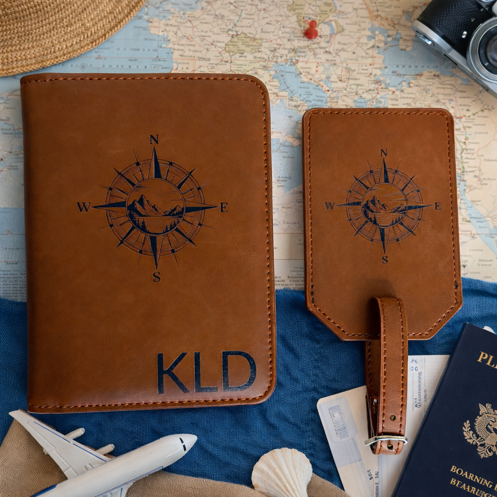 Passport holder and Luggage tag set